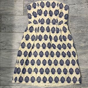 J Crew Elegant Blue and Cream Strapless Dress Size 2 with Pockets!!